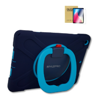 StylePro, combo, iPad 10th and 11th generation, case with screen protector, tough shockproof kids cover with rotating stand, blue.